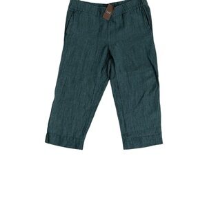 Pure Jill Linen Trapunto-Stitched Steel Blue Melange Pants Sise Medium Petite